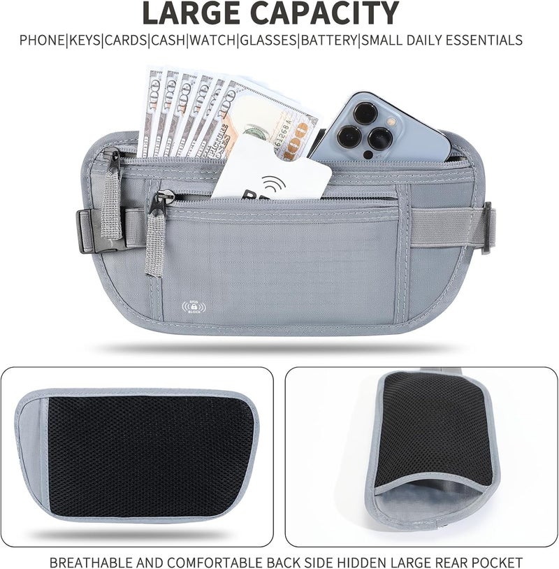 Tpiuop Money Belt For Travel Women Men Hidden Rfid Passport Holder For Travel (Grey) - Image 3